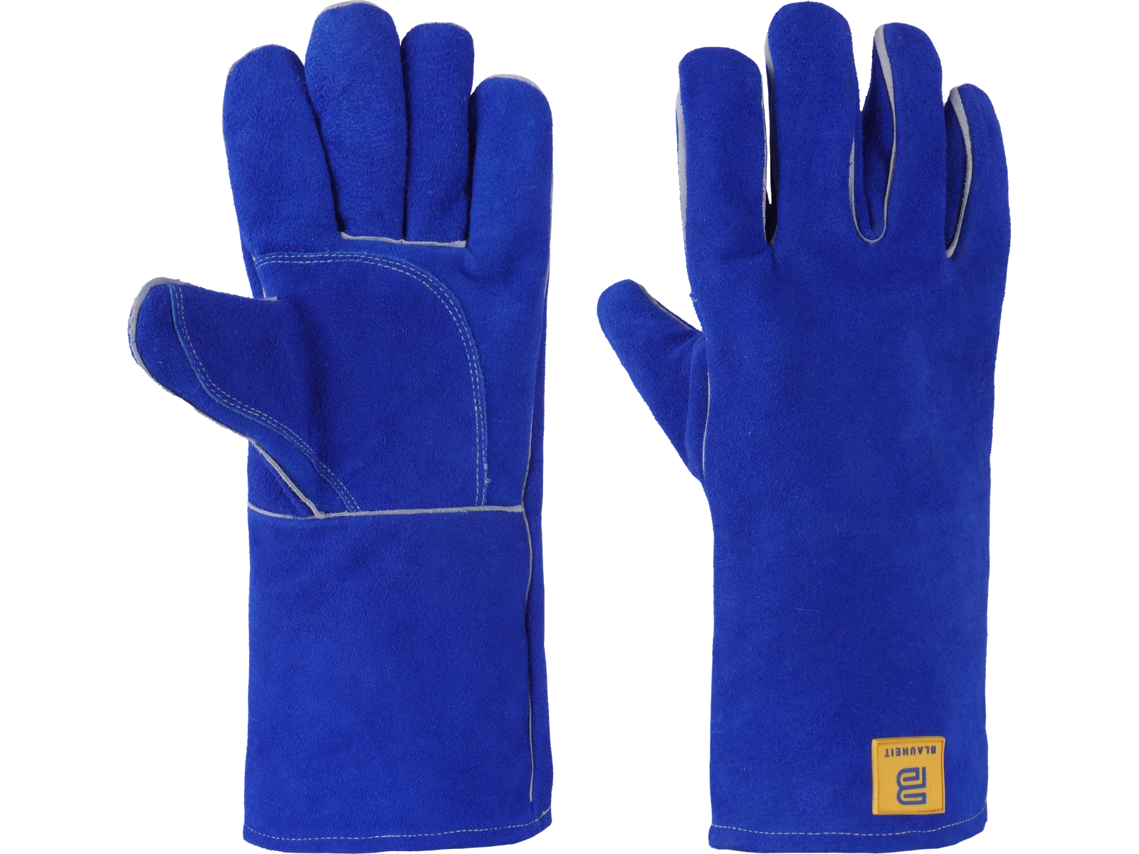 Blauheit royal blue split leather welding gauntlet gloves with extended cuff