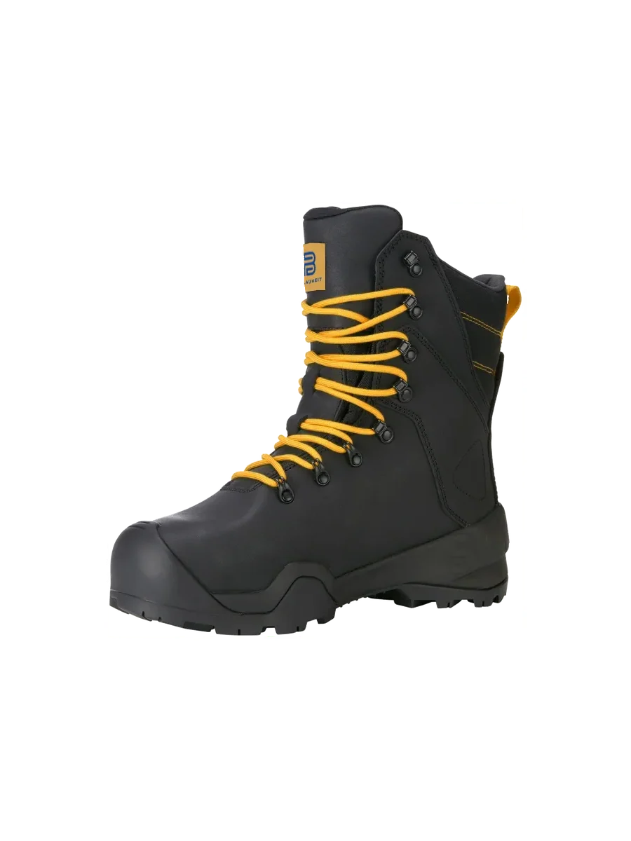 Blauheit black high-leg leather safety boot with yellow laces