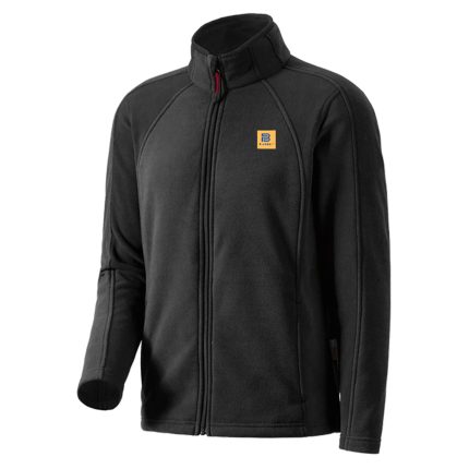 Plain black fleece jacket with a full zipper, high collar, and the BLAUHEIT logo patch on the chest, photographed on a white background.