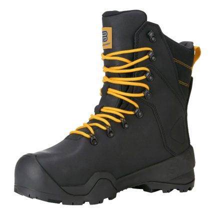 Black work shorts with neon orange and yellow-green details, multi-pocket design, and a contrasting side cargo pocket, displayed on a white background.